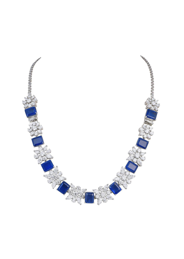 92.5 Sterling Silver Choker With Sapphire Blue Cubic Stones