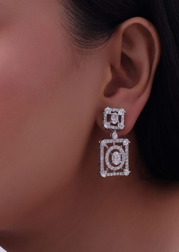92.5 Sterling Silver Danglers With Lab Diamonds Made In A Symmetrical Design