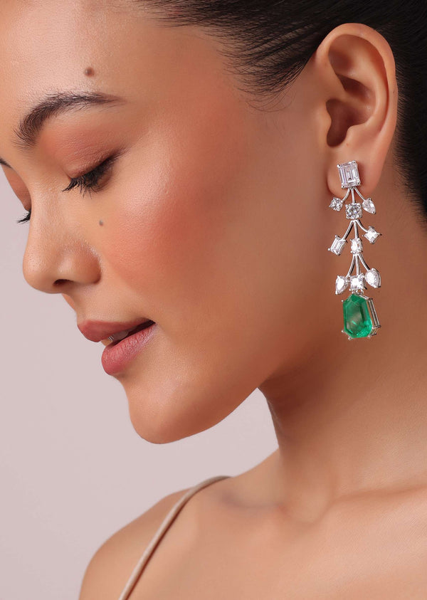 92.5 Sterling Silver Emerald Drop Pendant Necklace Set