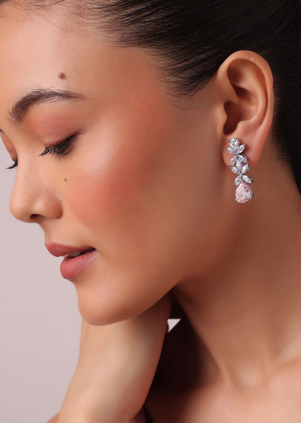 92.5 Sterling Silver Short Necklace Set With Pink Marquise Stone