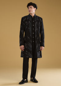 Black Indo Western Set For Men With Beads Work