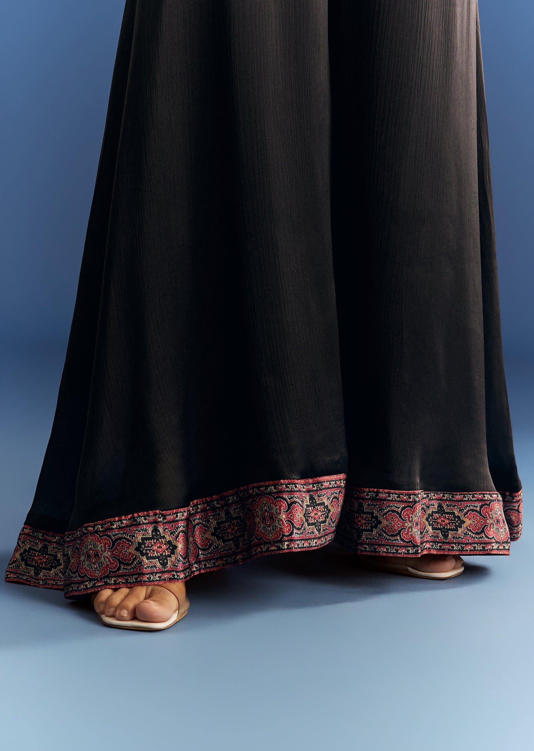 Black Satin Paisley Print Kurta Sharara With Cut Dana Embroidery