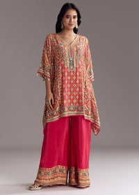 Crimson Red Printed Kaftaan Set