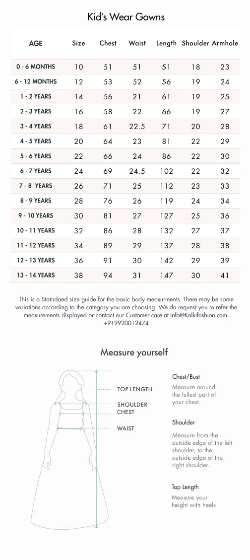 Size Chart| KALKI Fashion USA Size Chart| KALKI Fashion USA