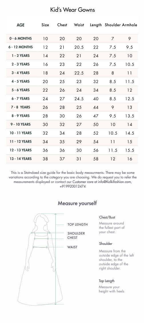 Size Chart| KALKI Fashion USA Size Chart| KALKI Fashion USA
