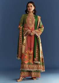 Multicolour Cotton Muslin Printed Kurta With A Line Cut And Printed Palazzo