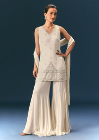 Off White Hand Embroidered Sharara Suit With Choker Dupatta