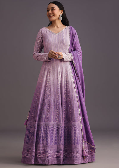 Purple Lucknowi Anarkali With Sequin Work Dupatta