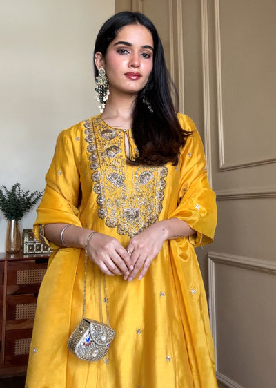Yellow Zardosi Sharara Set With Dupatta