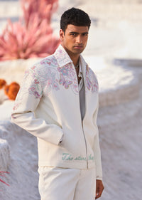 White Embroidered Bomber Jacket Set