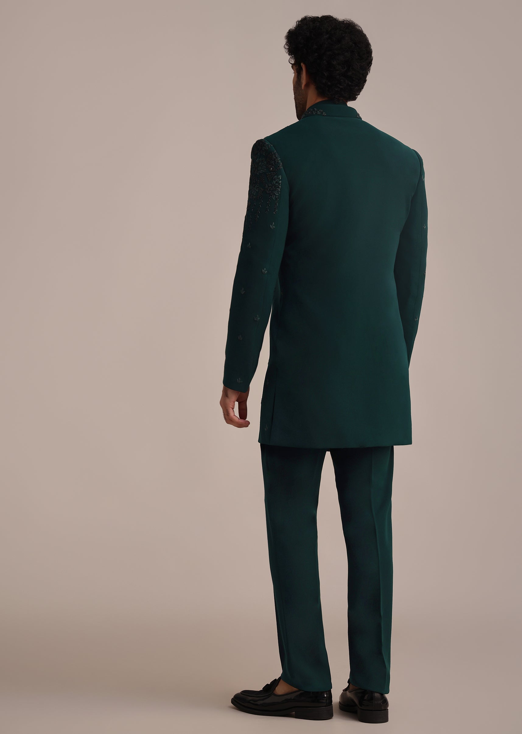 Teal Indowestern Set With Hand Work For Men