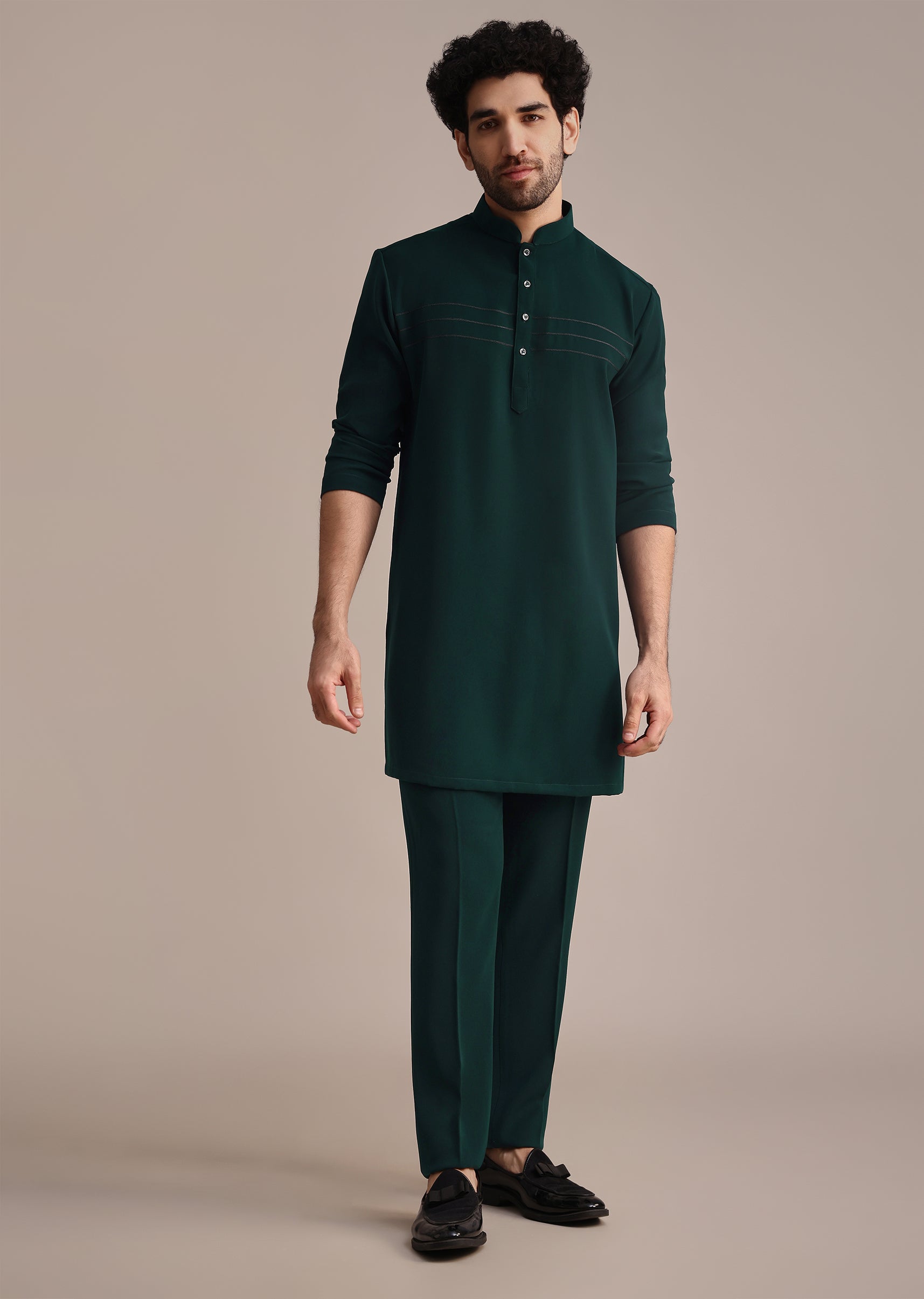 Teal Indowestern Set With Hand Work For Men
