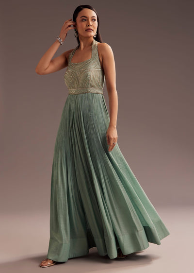 Aqua Blue Cut Dana Indowestern Jumpsuit