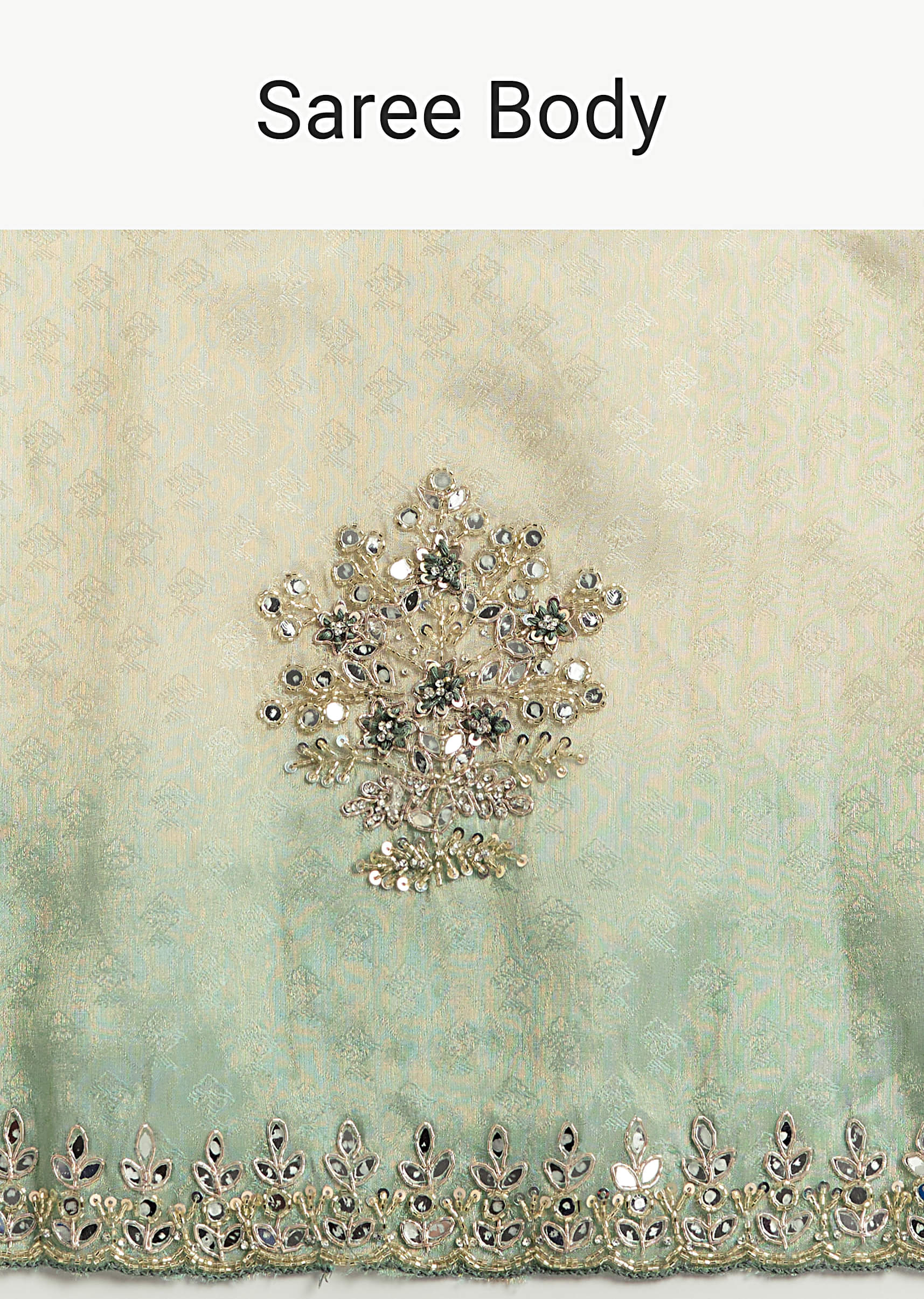 Aqua Blue Jacquard Saree With Mirror And Bead Embroidery