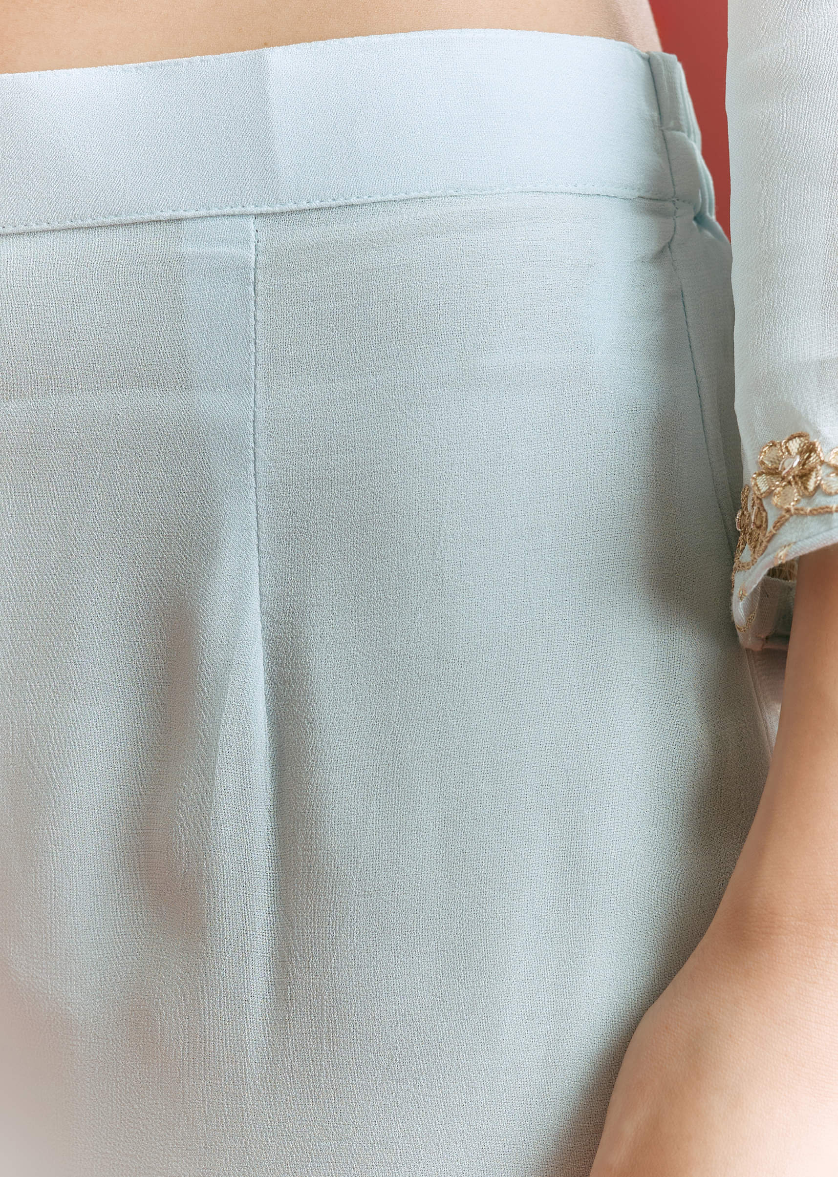 Baby Blue Georgette Kurta Sharara Suit With Gotta Lace And Moti Work