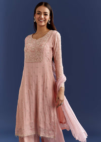 Baby Pink Moti Embroidered Work Kurta Set With Dupatta