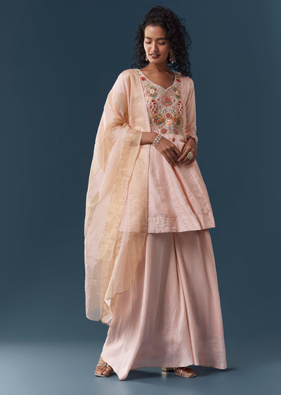Baby Pink Silk Palazzo Set With Dupatta
