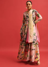 Baby Pink Printed Georgette Anarkali Set