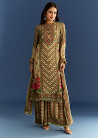 Beige Crush Tissue Floral Printed Kurta With Printed Palazzo