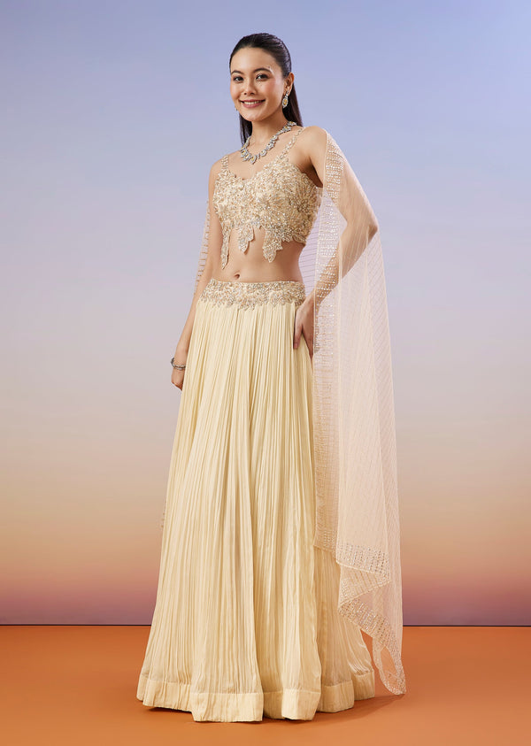 Beige Pastel Cut Dana And Moti Work Lehenga