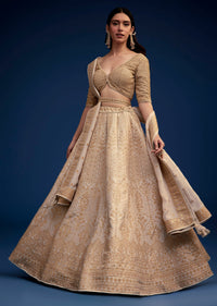 Beige Brocade Lehenga Set And Belt