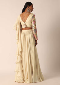 Beige Embroidered Blouse And Lehenga Set