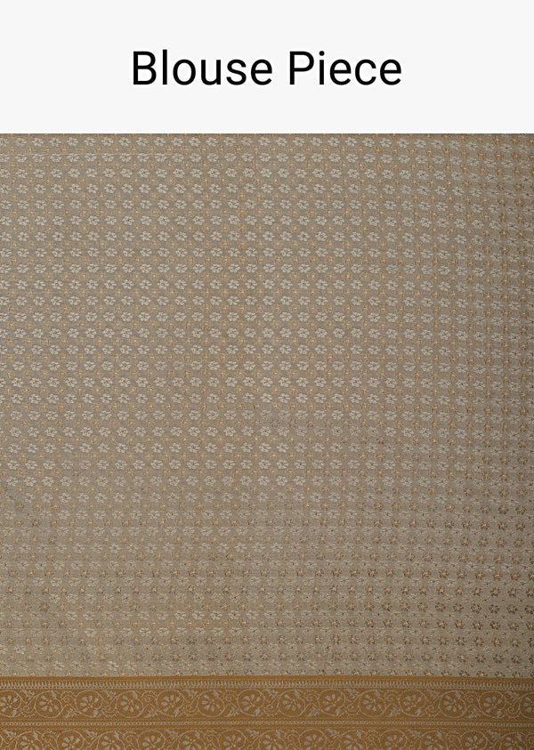 Beige Saree In South Resham Silk With Kashmiri Woven Work And Unstitched Blouse Fabric
