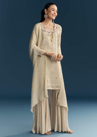 Beige Tissue Sharara Suit With Zardosi And Resham Embroidery
