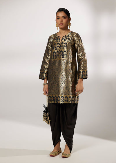 Black Brocade Dhoti Suit Set With Sequined Yoke Neckline