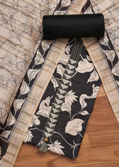 Black Cotton Printed Unstitched Suit And Dupatta and Bottom Fabric