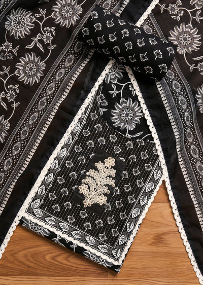Black Cotton Unstitched Suit