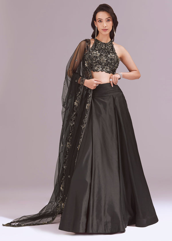 Black Cutwork Lehenga Set With Dupatta