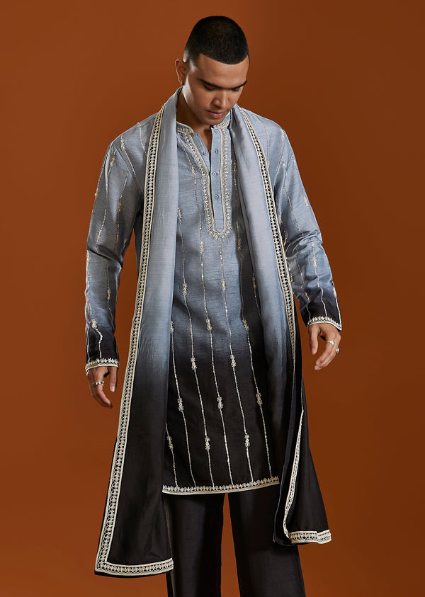 Blue Ombre Hand Embroidered Kurta Set With Dupatta
