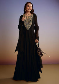 Black Georgette Anarkali Suit With Zari And Sequins Work