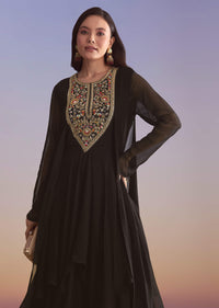 Black Georgette Palazzo Suit With Sequins And Resham Embroidery