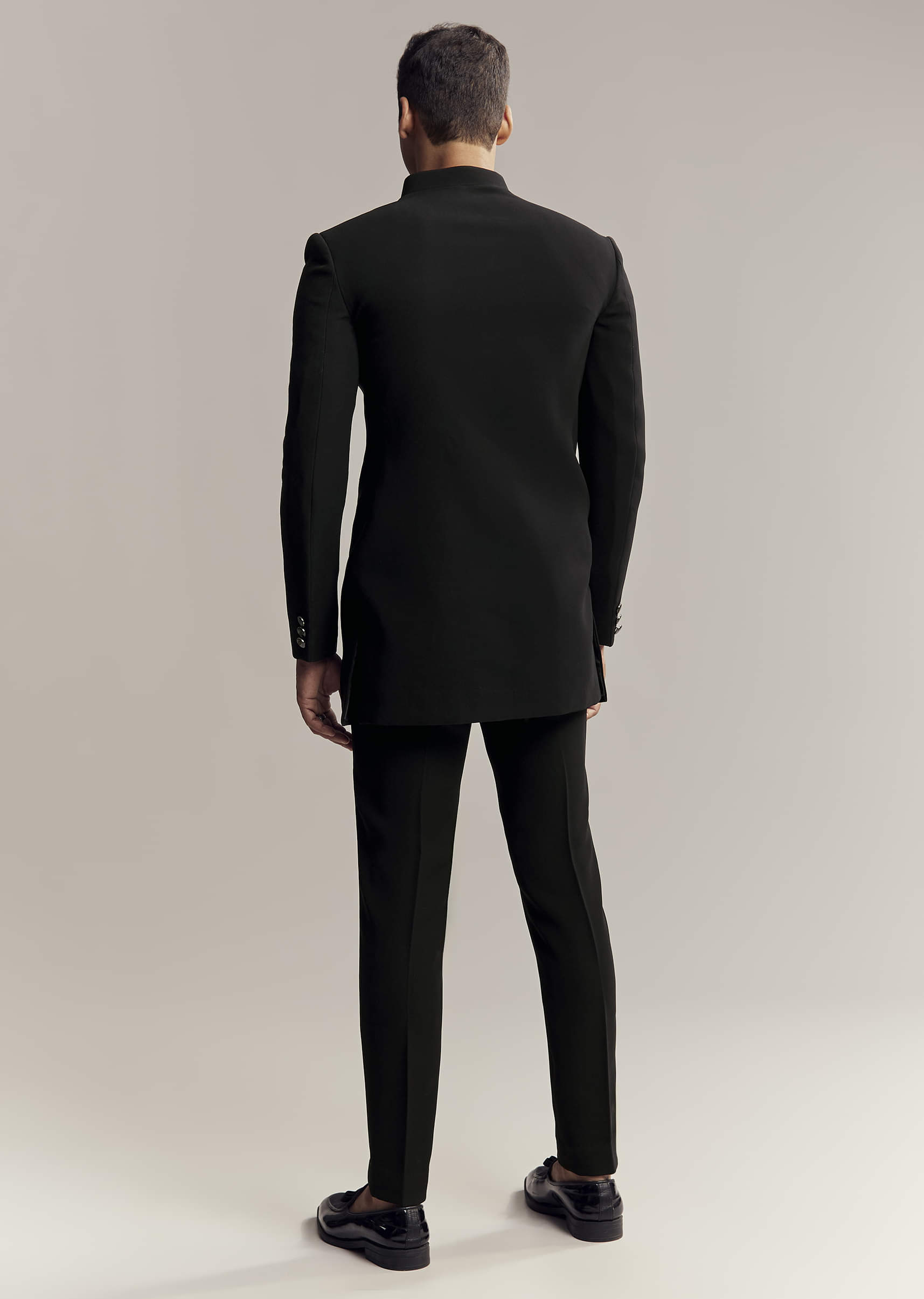 Black Indo Western For Men With Heavy Embroidery On Suiting Fabric