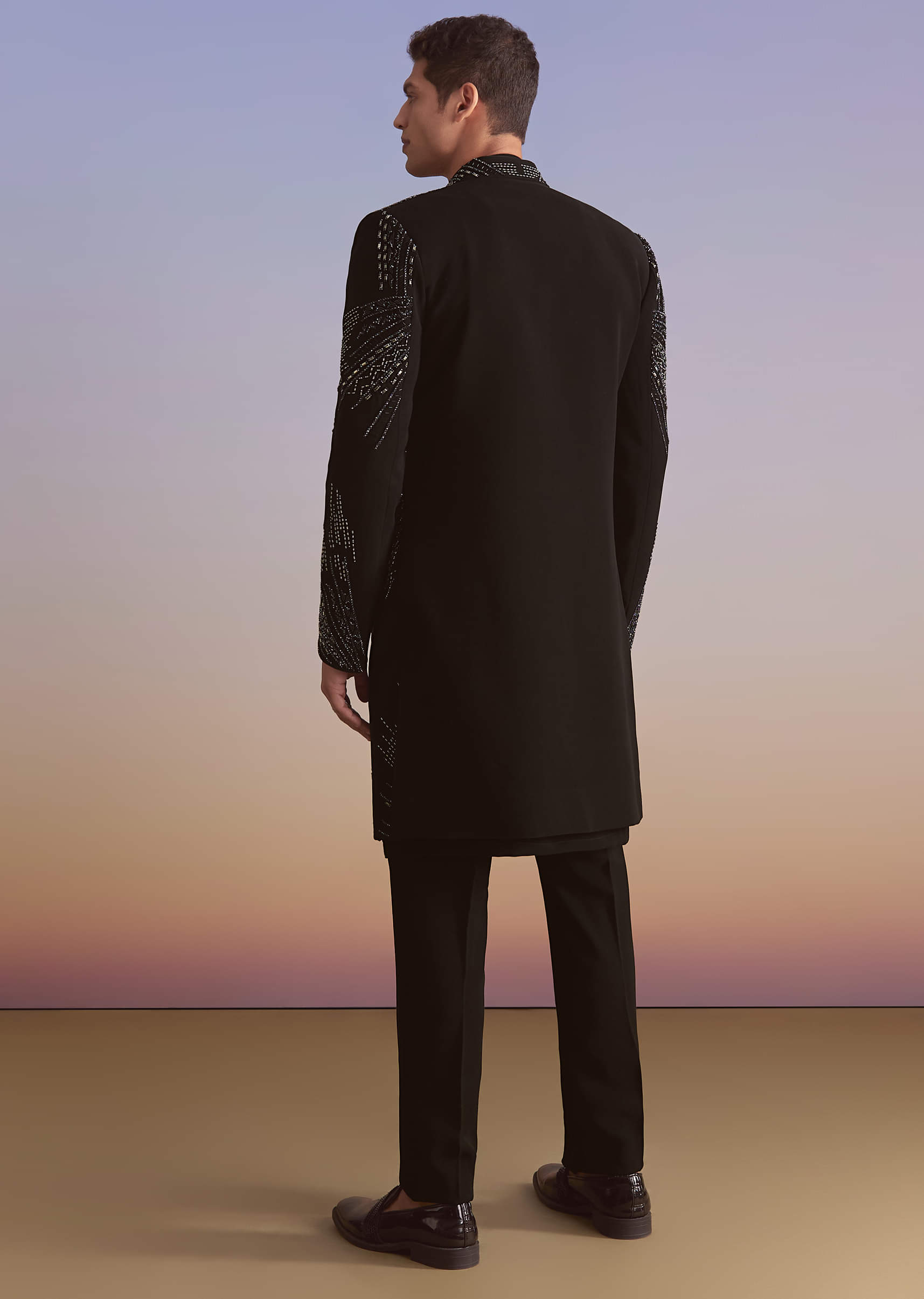 Black Indo Western Set For Men With Beads Work