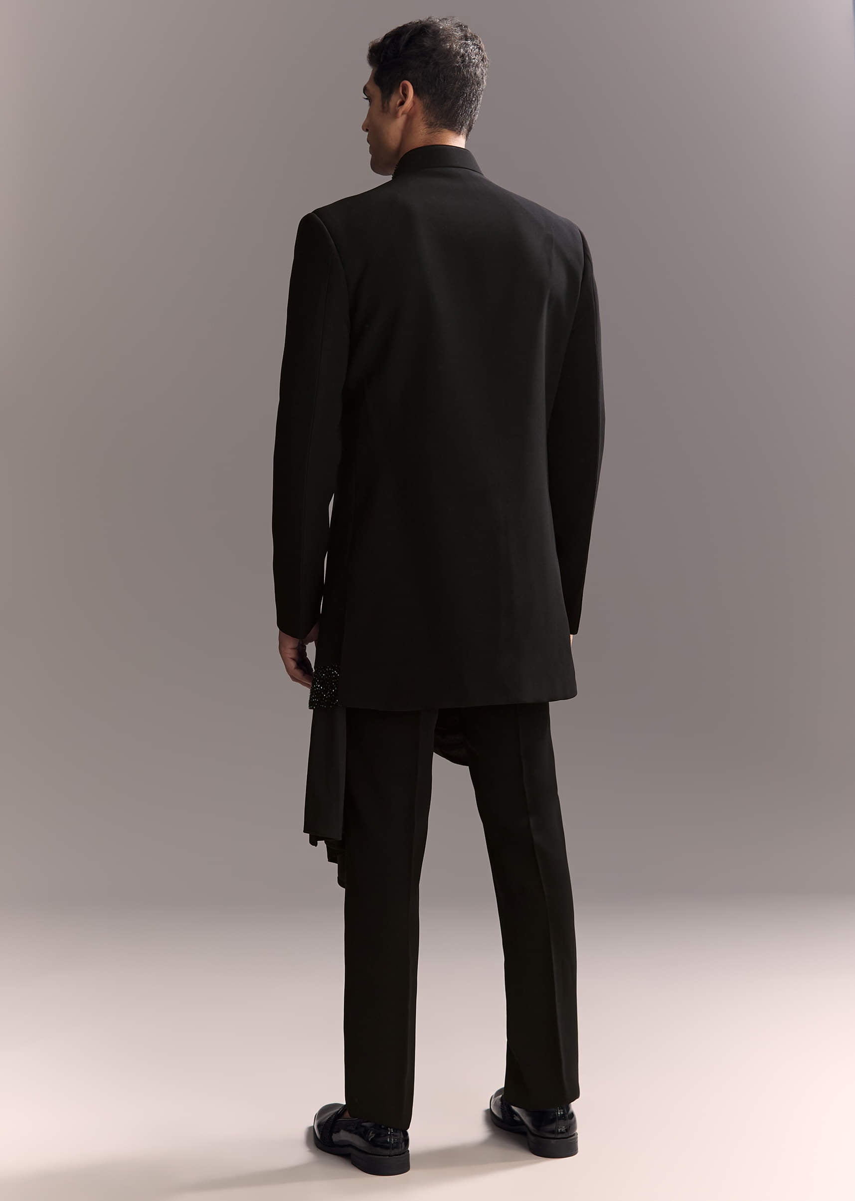 Black Indo Western Set For Men With Heavy Hand Work