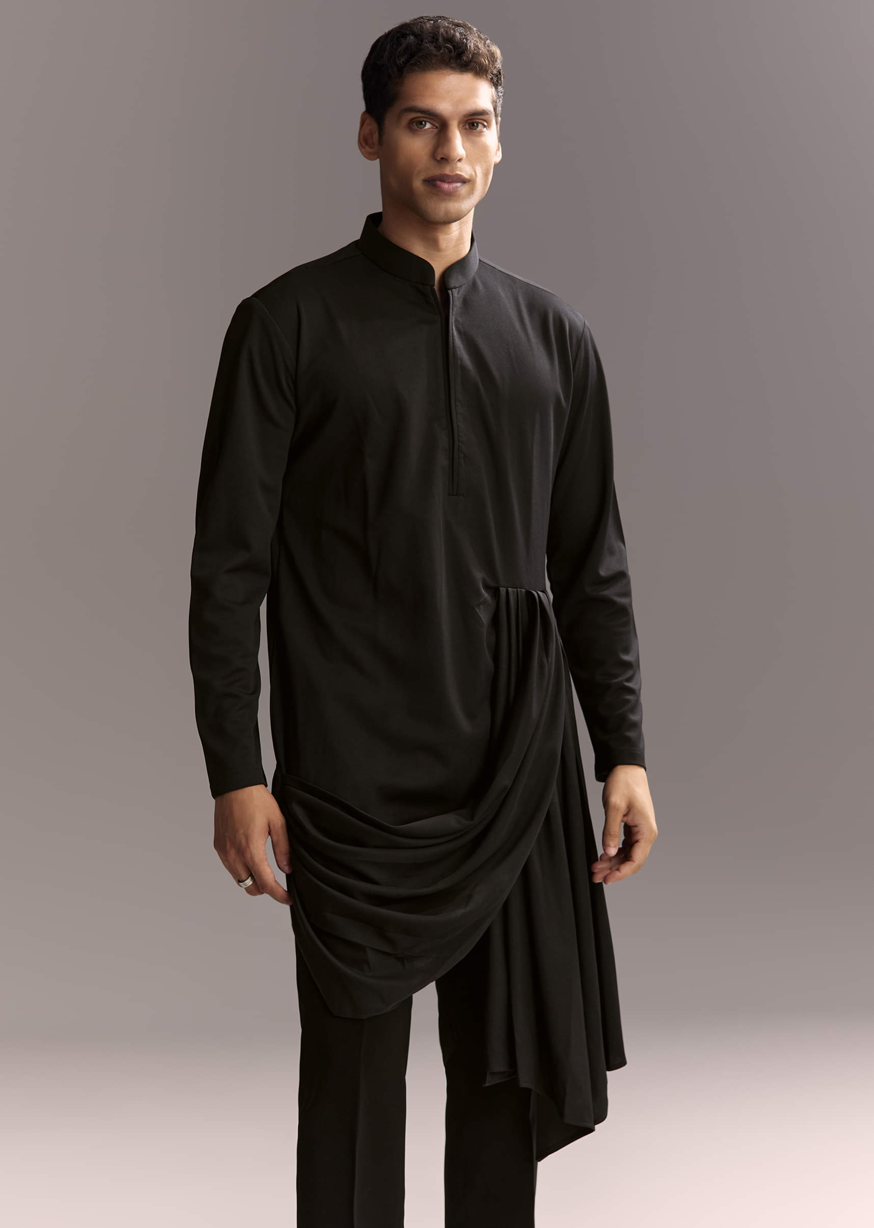 Black Indo Western Set For Men With Heavy Hand Work