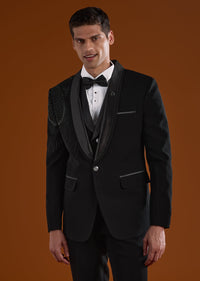 Black Mens Tuxedo With Thread Beads And Cut Dana Work