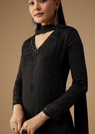 Black Moti Embellished Kurta Set