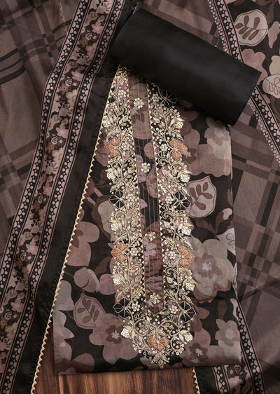 Black Organza Unstitched Suit