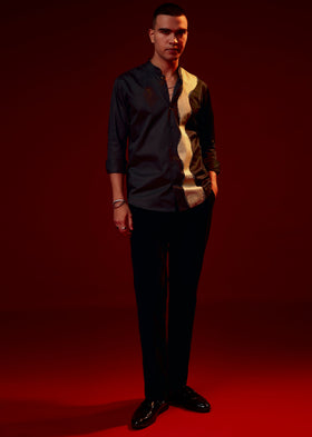 Black Patch Work Embellished Party Shirt