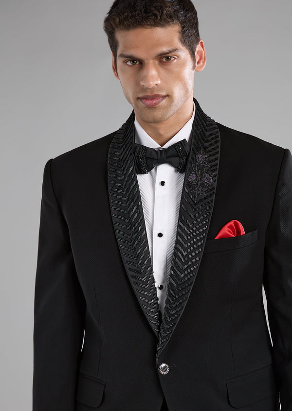Black Polyester Tuxedo with Bead Work