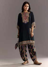 Black Printed Muslin Kurta Dhoti Set