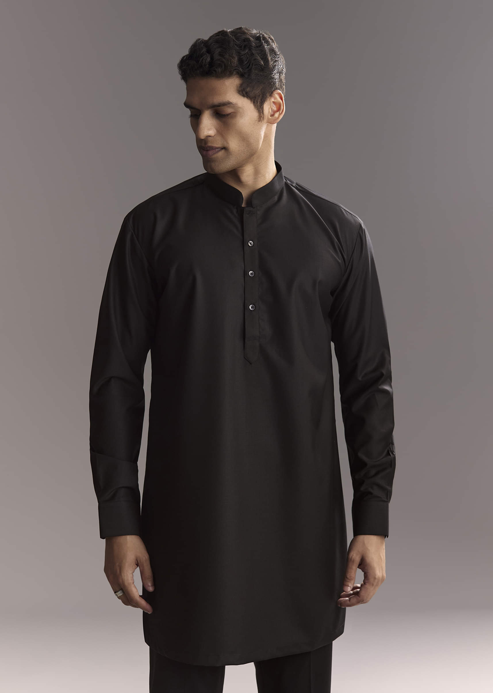 Black Rayon Kurta Jacket Set For Men With Intricate Resham Work