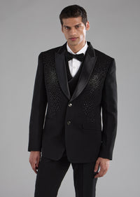 Black Stone Work Tuxedo, Shirt and Bow Set