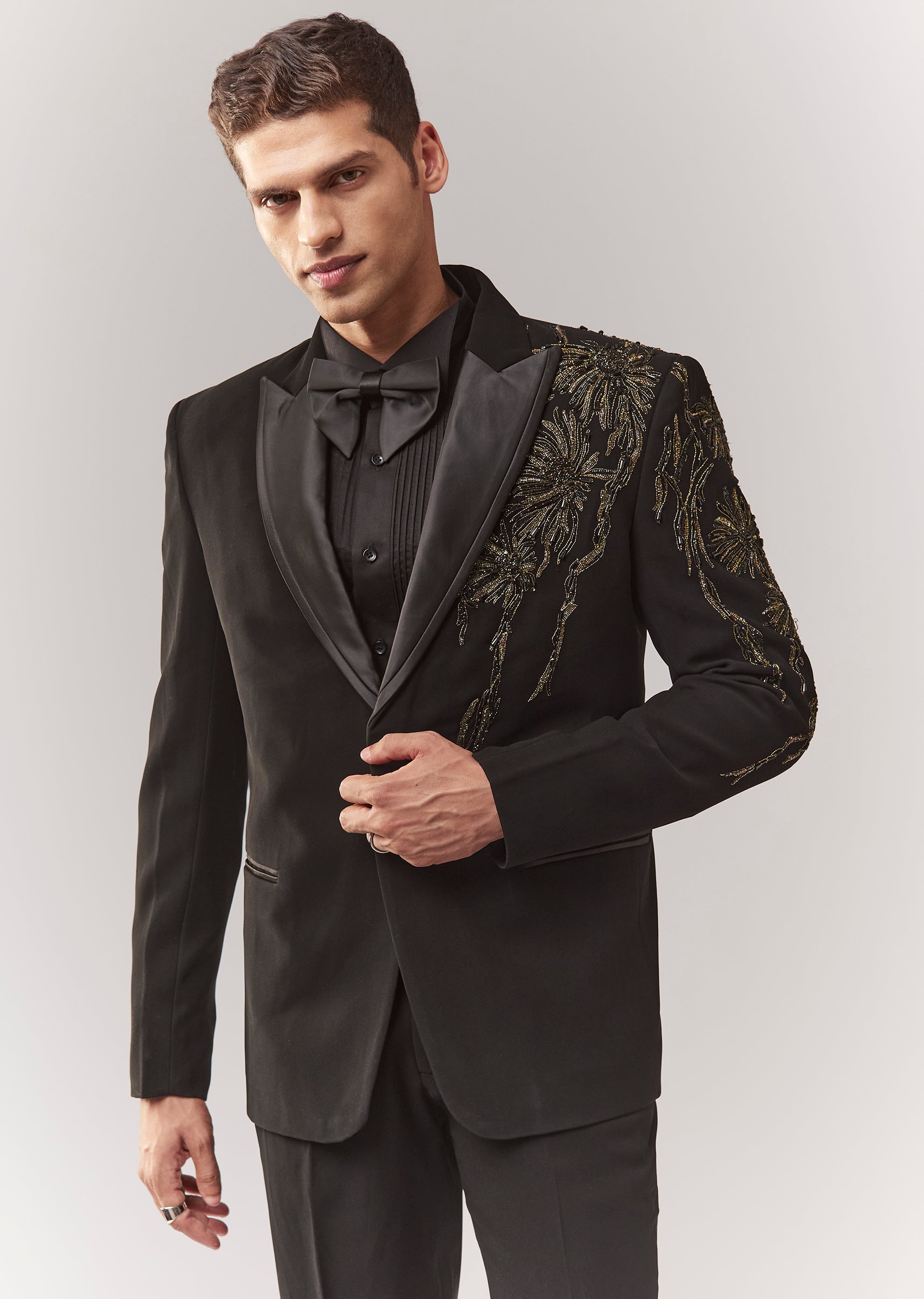 Buy Black Tuxedo Set With Dori Work Cutdana And Stone | KALKI