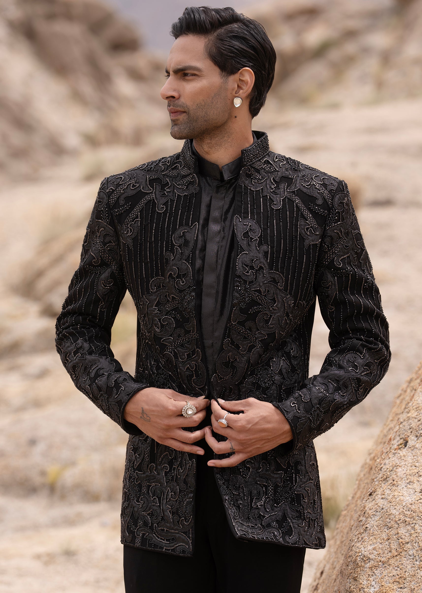 Black Tuxedo With Cutdana And Poth Embroidery