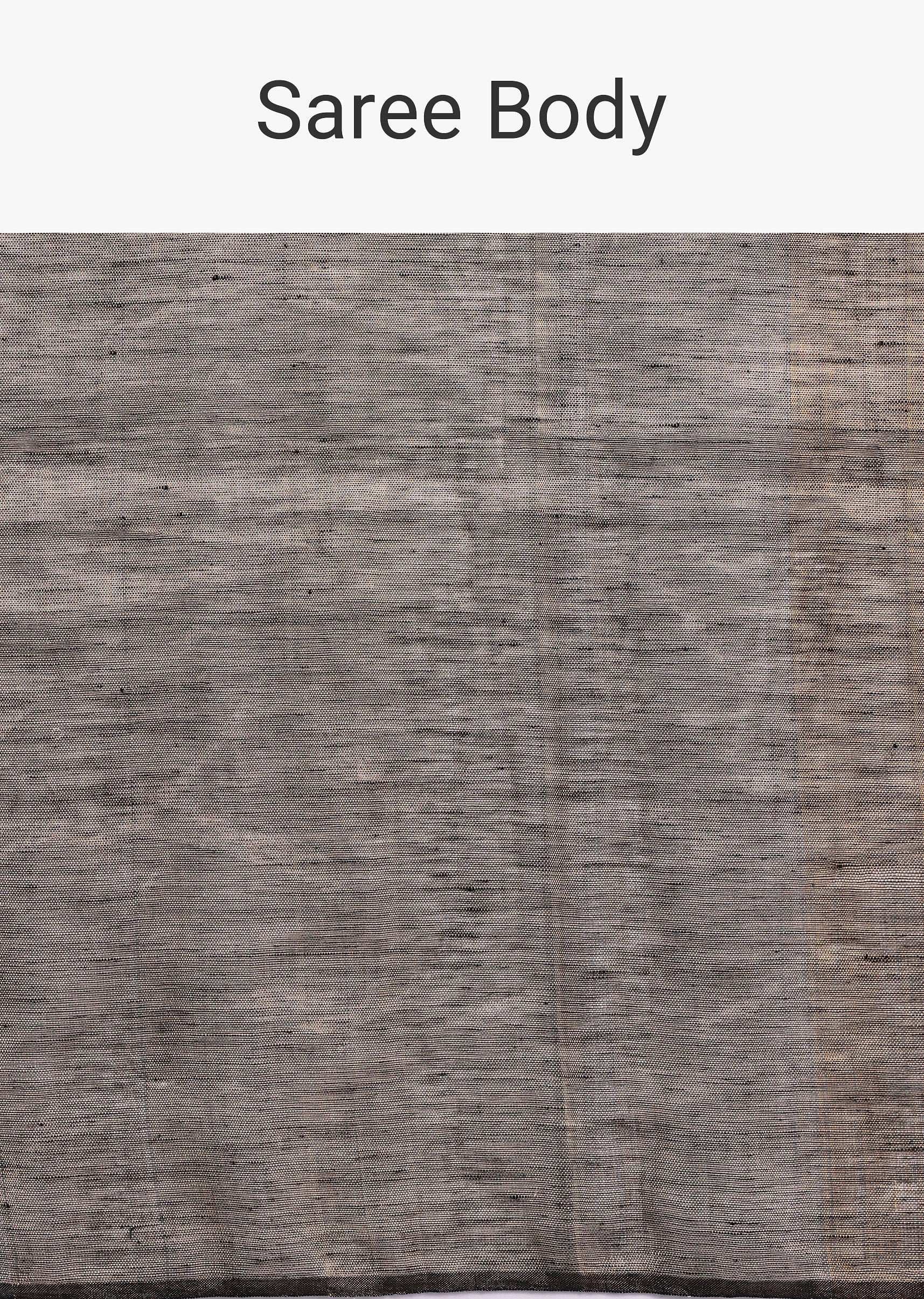 Black colorblock linen tissue woven saree